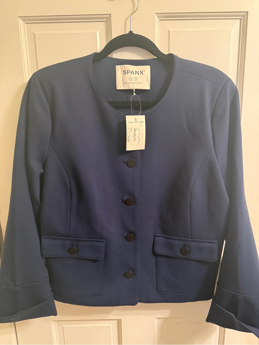 SPANX Navy Round-Neck Button Jacket